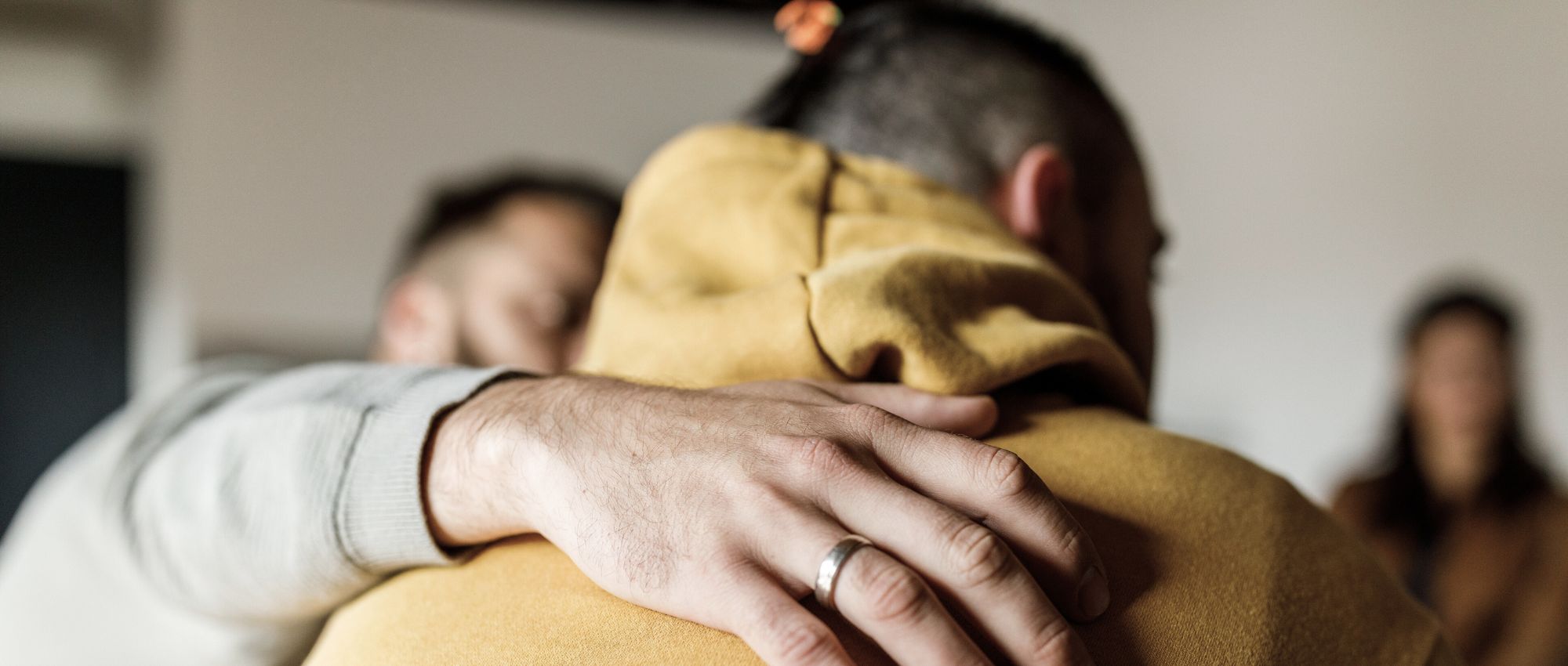 A man suffering from a heroin addiction, in a group therapy session at Boston Addiction Treatment, a rehab center in Peabody, MA.