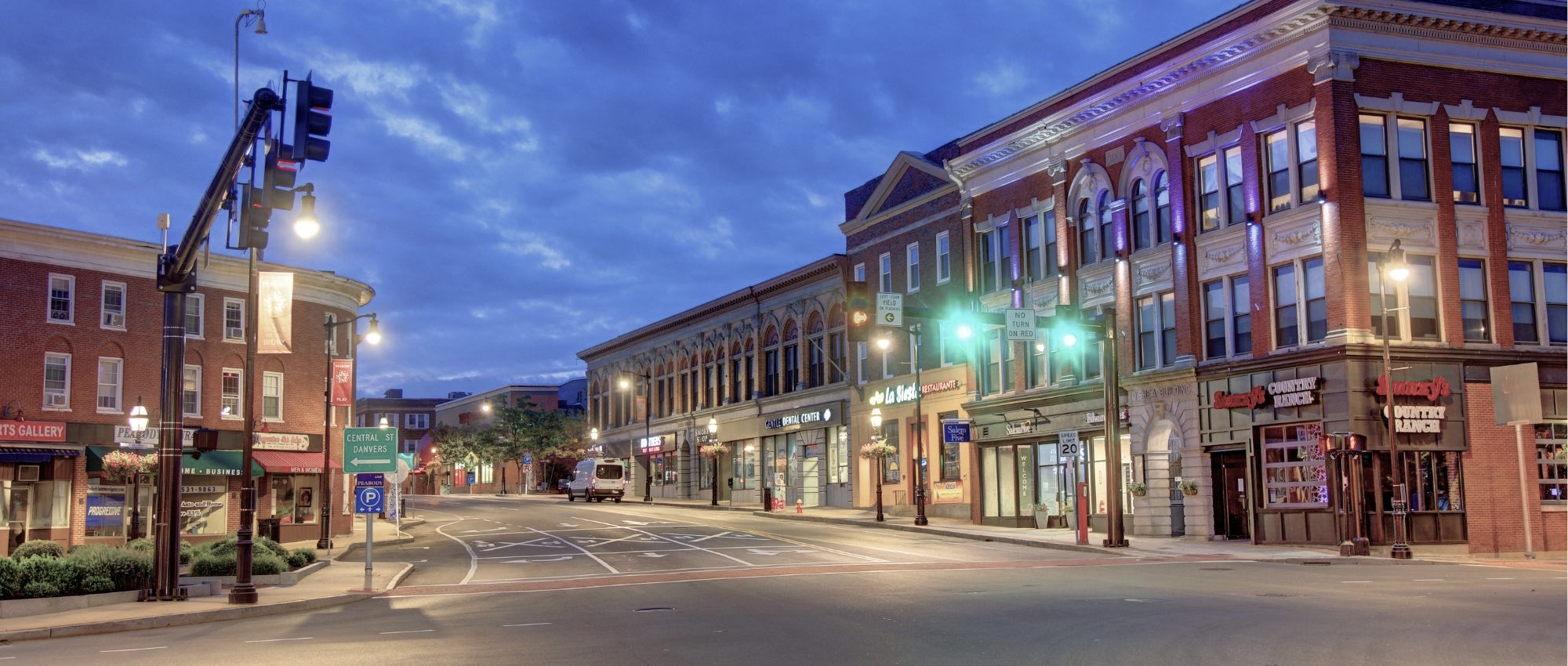 A photo of downtown Peabody, MA, where Boston Addiction Treatment, a rehab center, is located.